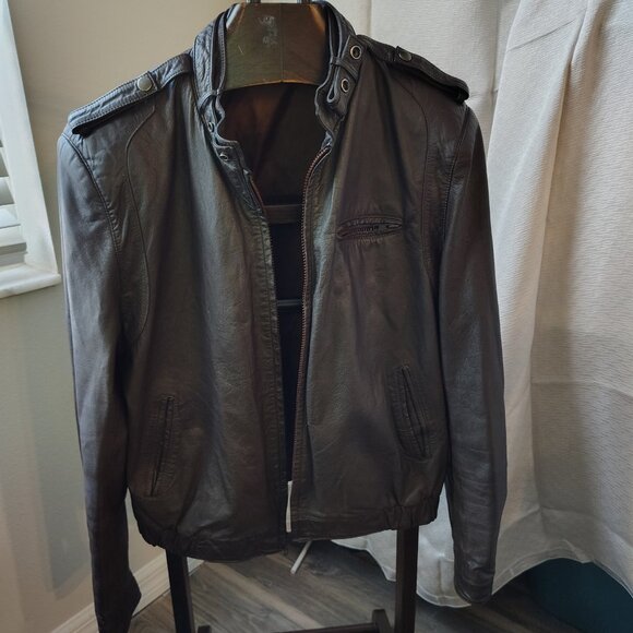 Vintage 1980’s Bomber Collarless Brown Leather Jacket - Picture 8 of 9